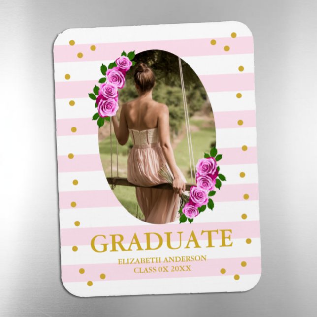 Pink Roses Striped Graduation Brunch Magnet (Creator Uploaded)