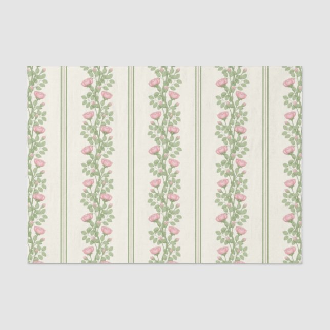 Pink Roses & Stripes on Cream Tissue Paper (Front)