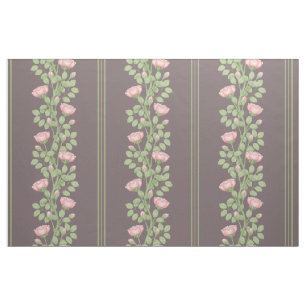 Pink Roses & Stripes on Dark Plum (large scale) Fabric