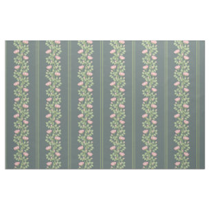 Pink Roses & Stripes on Slate Blue (small scale) Fabric