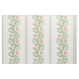 Pink Roses & Stripes on White (large scale) Fabric