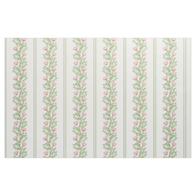 Pink Roses & Stripes on White (small scale) Fabric (Yard)