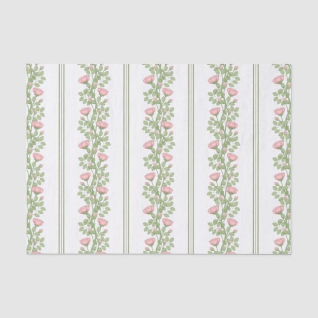 Pink Roses & Stripes on White Tissue Paper (Front)