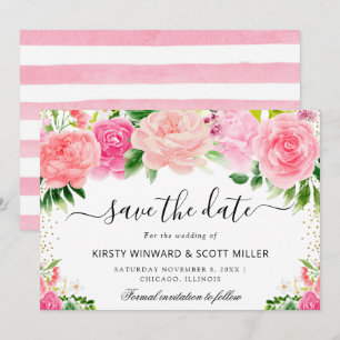 Pink Roses Summer Flowers Wedding Save The Date