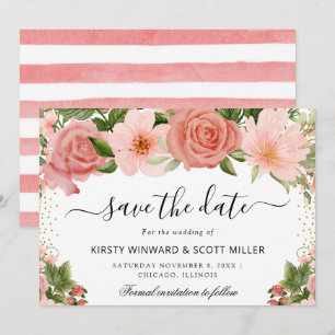 Pink Roses Summer Flowers Wedding Save The Date