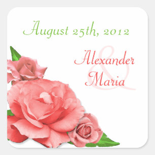 Pink Roses Summer Watercolor Envelope Stickers