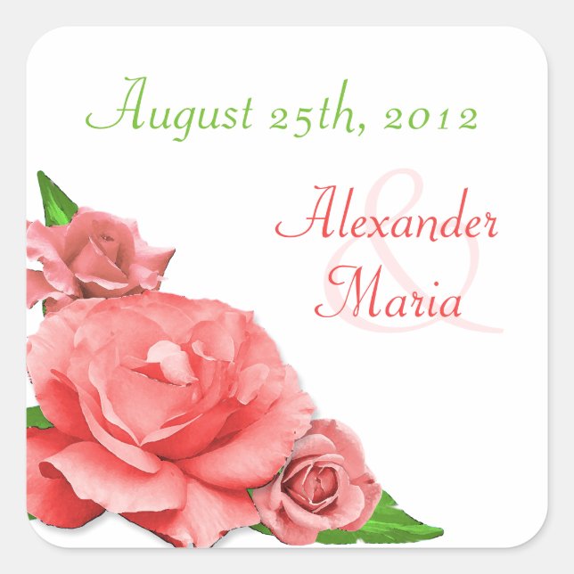 Pink Roses Summer Watercolor Envelope Stickers (Front)