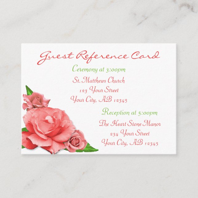 Pink Roses Summer Watercolor Guest Reference Cards (Front)