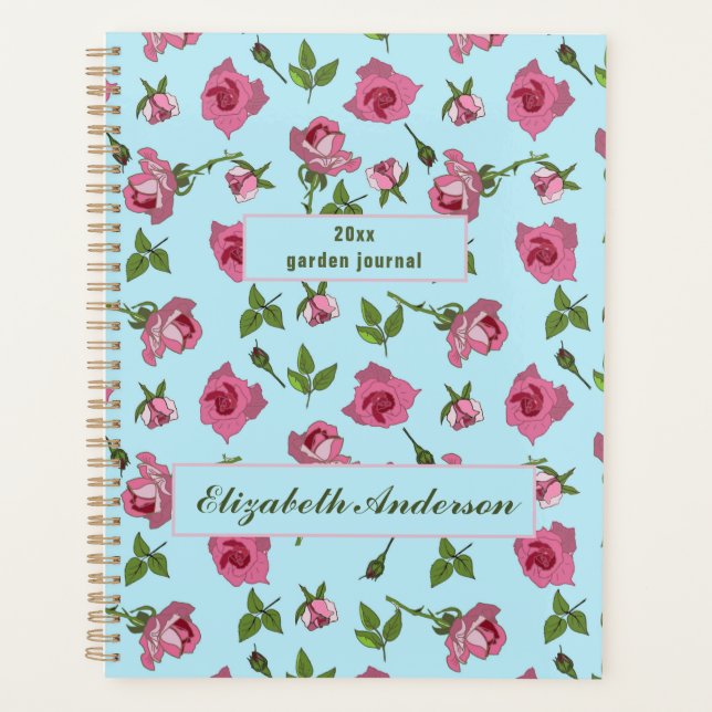 Pink roses surface pattern design on blue Planner (Front)