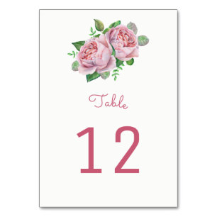 Pink Roses Table Number Cards