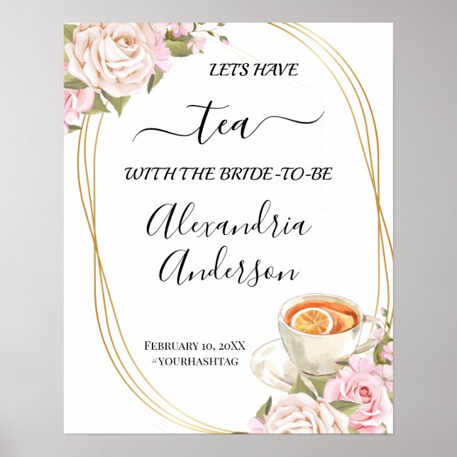 Pink Roses Tea Bridal Shower Welcome Sign (Front)
