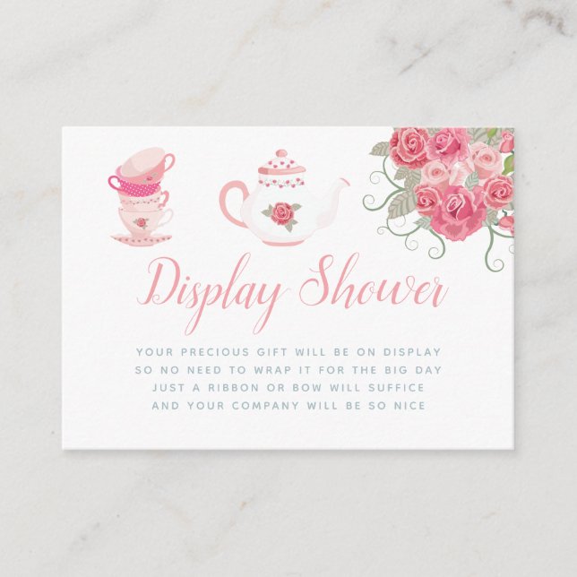 Pink Roses Tea Party Baby Shower Display Shower Enclosure Card (Front)
