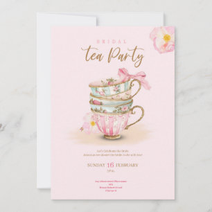 Pink roses tea party bridal shower chic invitation