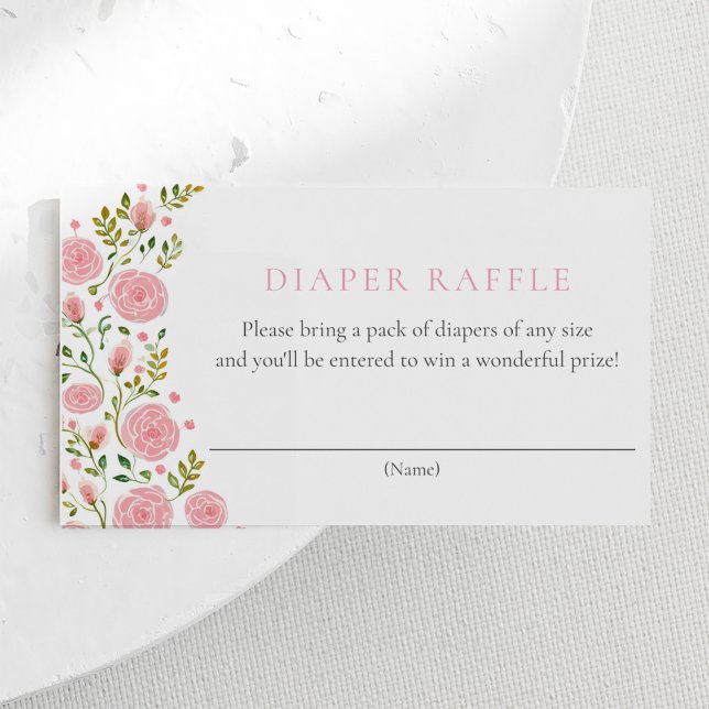 Pink Roses Tea Party Diaper Raffle  Enclosure Card (Creator Uploaded)