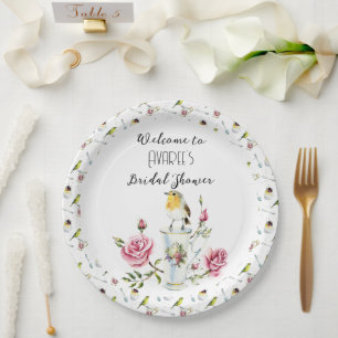 Pink Roses Tea Party Shower Paper Plate