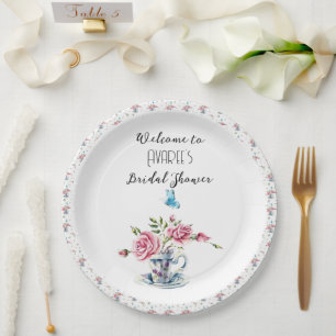 Pink Roses Tea Party Shower Paper Plate