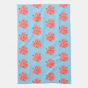 Pink roses tea towel