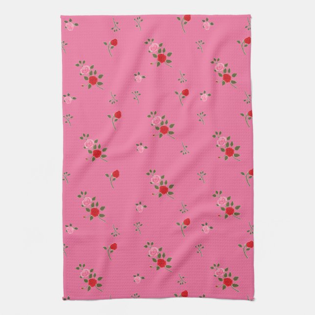 Pink roses tea towel (Vertical)