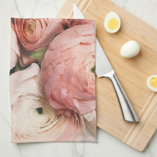 Pink roses tea towel