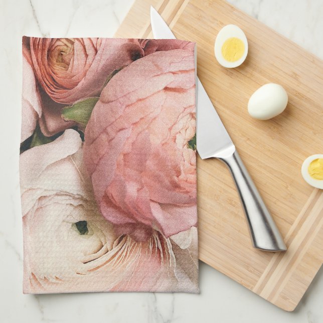Pink roses tea towel (Quarter Fold)