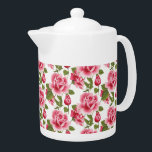 Pink Roses Teapot<br><div class="desc">This Teapot is shown in white with a pretty pink roses print.
Medium size shown.
Customise this item or buy as is.</div>
