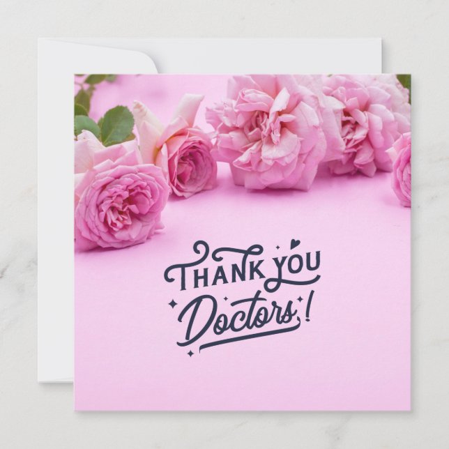 Pink roses Thank you card for Doctor (Front)