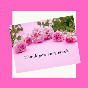 Pink roses Thank you card on pink background