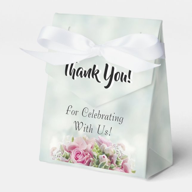 Pink Roses Thank You Wedding Favour Box (Front Side)