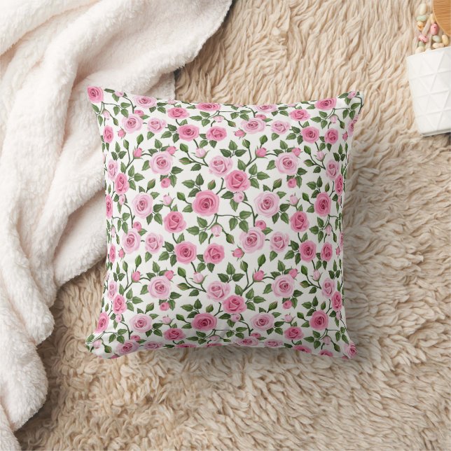 Pink Roses Throw Pillow (Blanket)