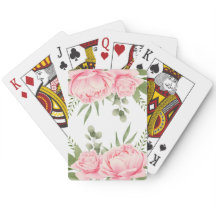 Pink roses trendy watercolor flowers playing cards