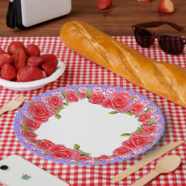 Pink Roses Valentine Add Your Photo Paper Plates