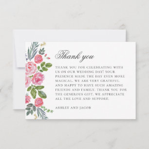 Pink roses. Vintage garden flowers. Floral wedding Thank You Card