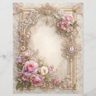 Pink Roses Vintage Junk Journal Scrapbook Paper