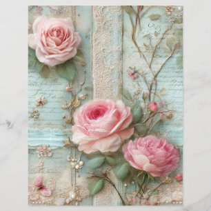 Pink Roses Vintage Junk Journal Scrapbook Paper