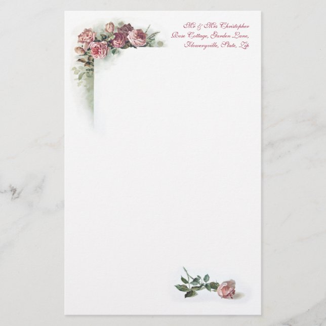 Pink roses vintage stationery (Front)