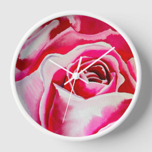 Pink roses watercolor art clock