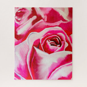 Pink roses watercolor art jigsaw puzzle