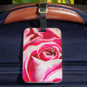 Pink roses watercolor art luggage tag
