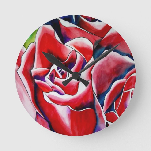 Pink Roses watercolor art painting Round Clock (Front)