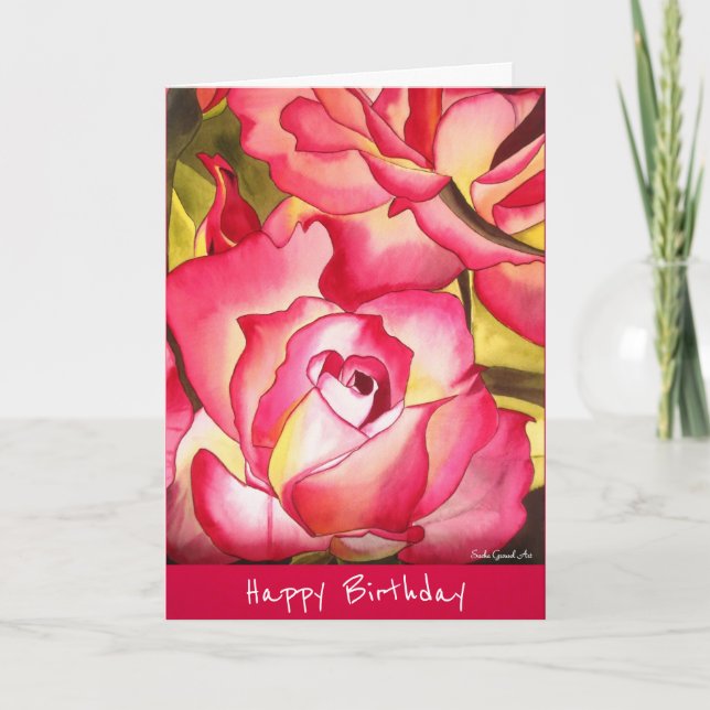 Pink Roses watercolor birthday flower Art Card (Front)
