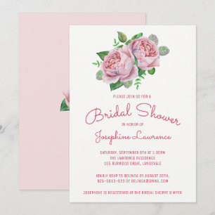 Pink Roses Watercolor Bridal Shower Invitations