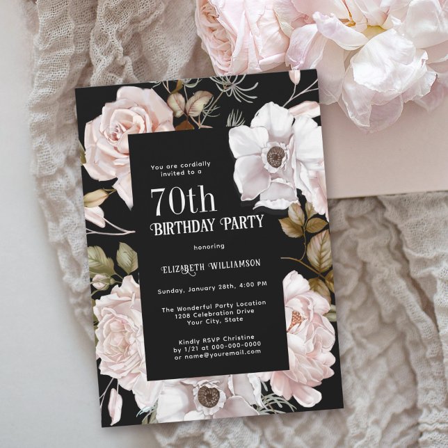 Pink Roses Watercolor Floral 70th Birthday Invitation (Available in both printed and digital download formats!)