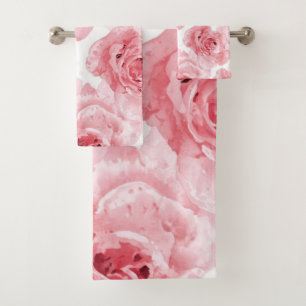 Pink Roses Watercolor Floral Blush Botanical Bath Towel Set