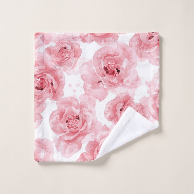 Pink Roses Watercolor Floral Blush Botanical Wash Cloth (Wash Cloth)