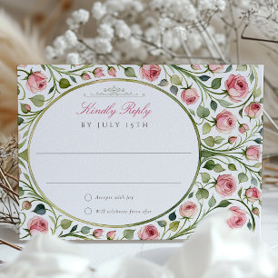 Pink Roses Watercolor Floral Wedding RSVP Card