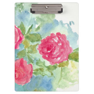 Pink Roses Watercolor Flowers Painting Clipboard