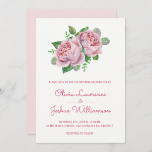 Pink Roses Watercolor Wedding Invitations