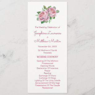 Pink Roses Watercolor Wedding Programs Programme