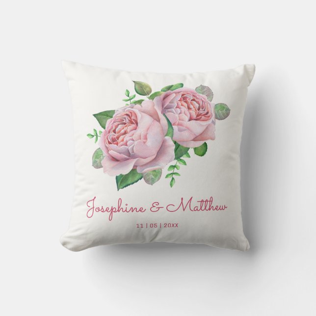 Pink Roses Wedding Cushion (Front)