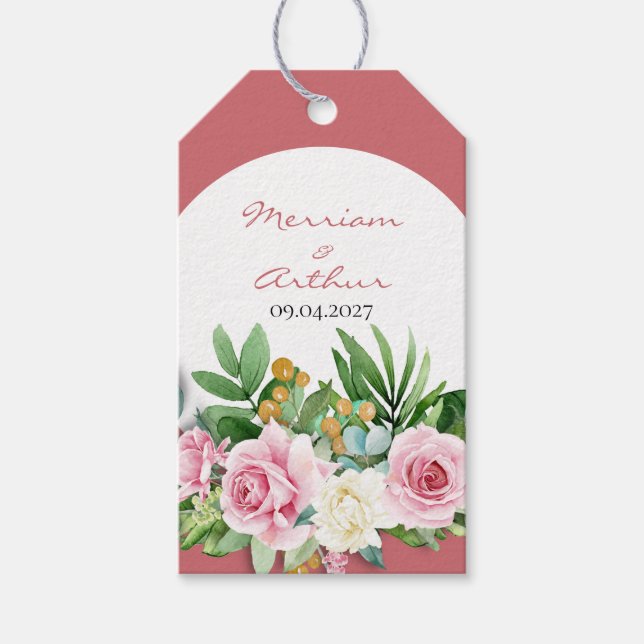 Pink Roses Wedding Favour Gift Tag (Front)